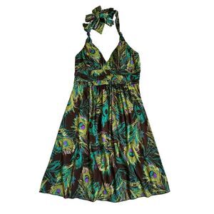 Ruby Rox Halter Babydoll Dress Women's Size S Peacock Flowy Summery Artsy Y2K